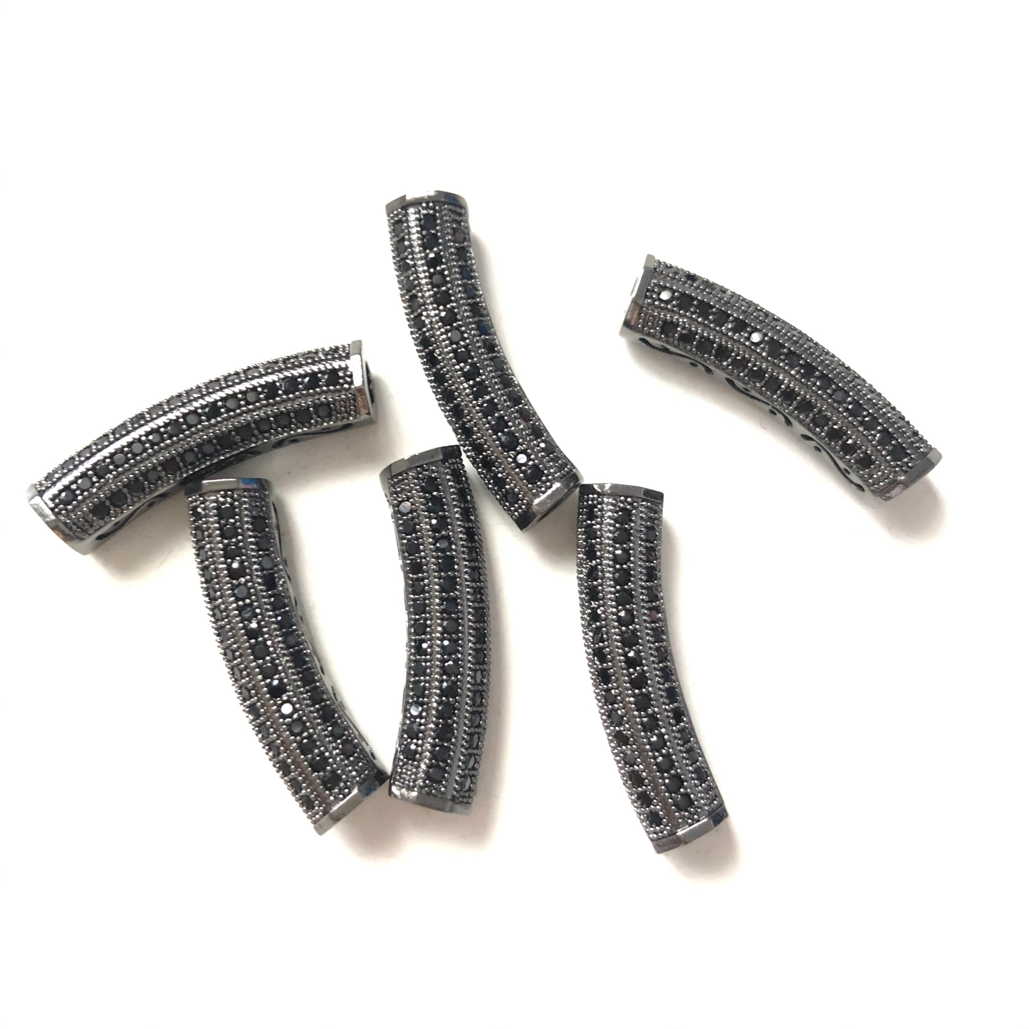 10pcs/lot 30*7.2mm CZ Paved Long Tube Bar Spacers Black CZ Paved Spacers Tube Bar Centerpieces Charms Beads Beyond