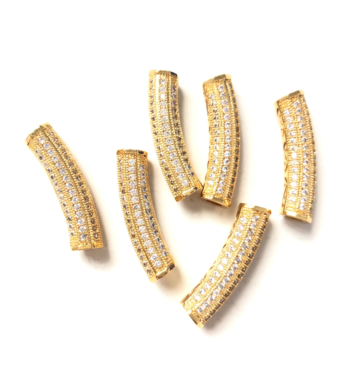 10pcs/lot 30*7.2mm CZ Paved Long Tube Bar Spacers Gold CZ Paved Spacers Tube Bar Centerpieces Charms Beads Beyond