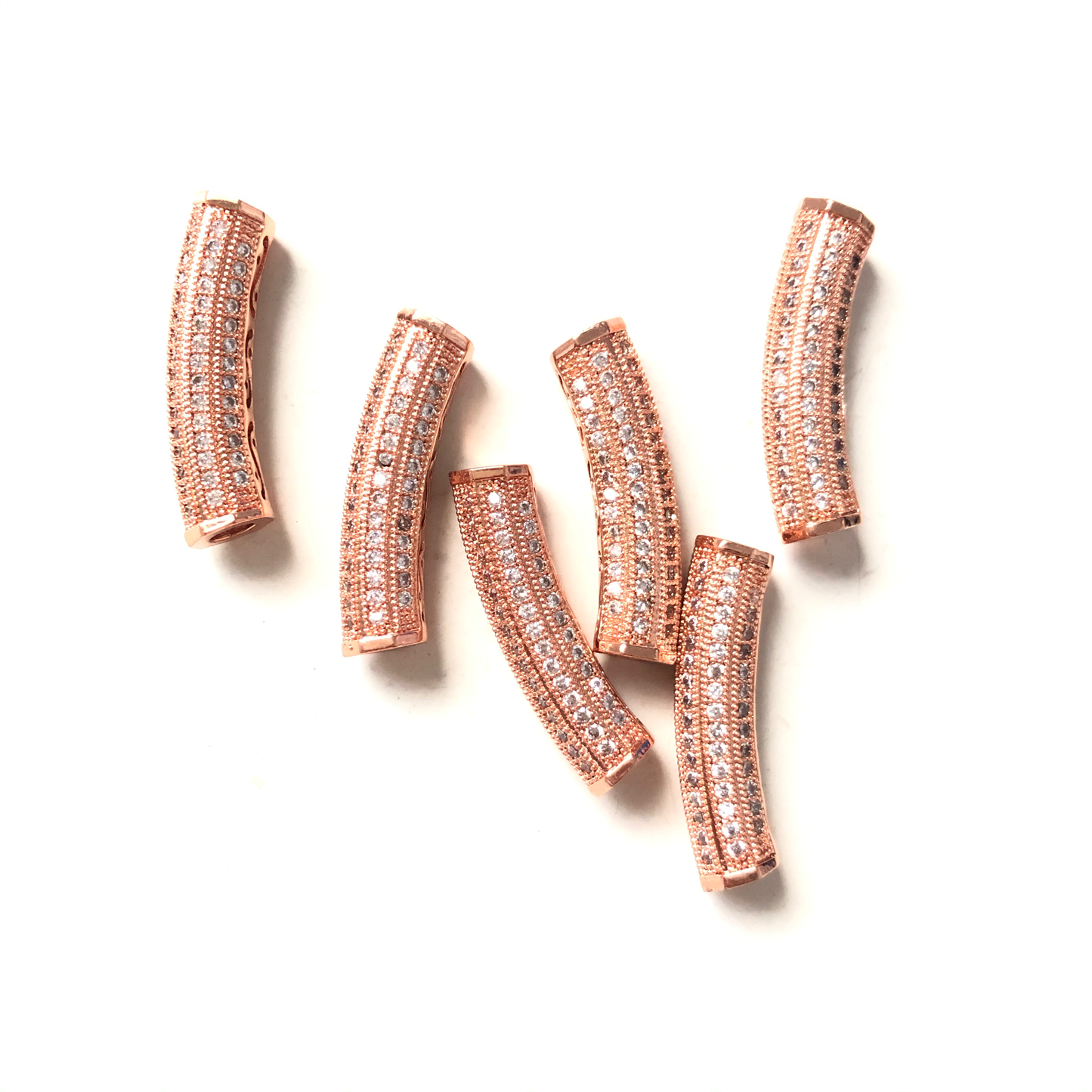 10pcs/lot 30*7.2mm CZ Paved Long Tube Bar Spacers Rose Gold CZ Paved Spacers Tube Bar Centerpieces Charms Beads Beyond