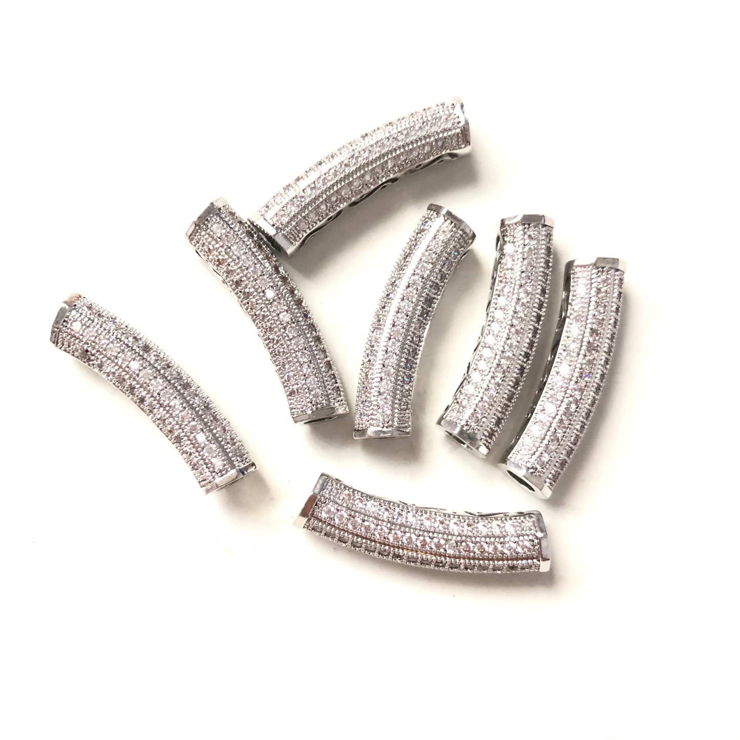 10pcs/lot 30*7.2mm CZ Paved Long Tube Bar Spacers Silver CZ Paved Spacers Tube Bar Centerpieces Charms Beads Beyond