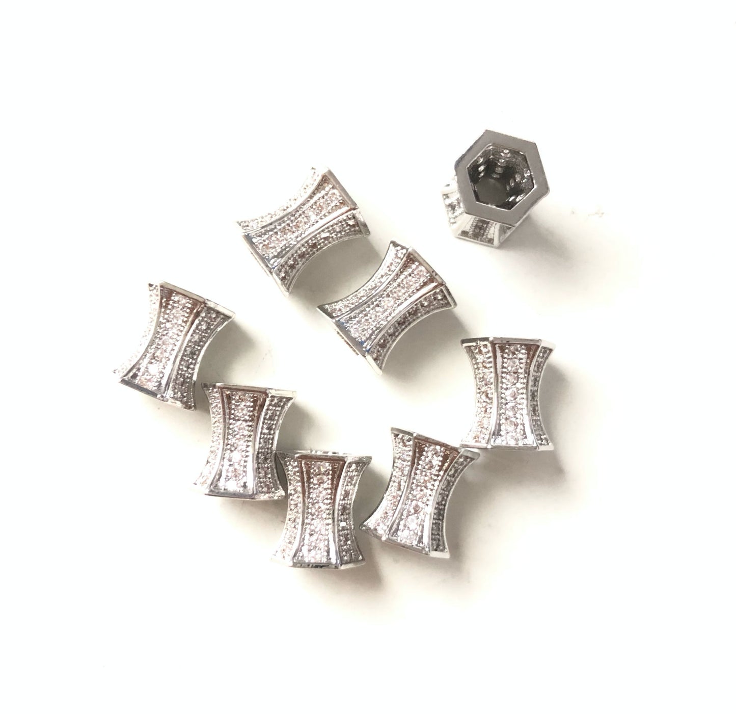 20pcs/lot 9.7*8.7mm CZ Paved Hourglass Spacers Silver CZ Paved Spacers Hourglass Beads Charms Beads Beyond