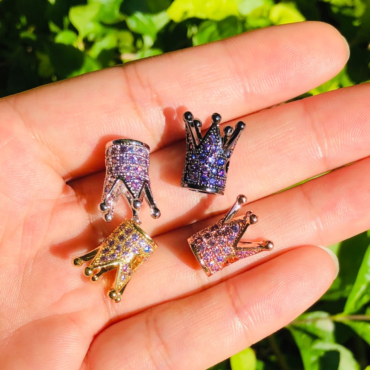 10pcs/lot Purple CZ Paved Crown Spacers Mix CZ Paved Spacers Colorful Zirconia Crown Beads Charms Beads Beyond