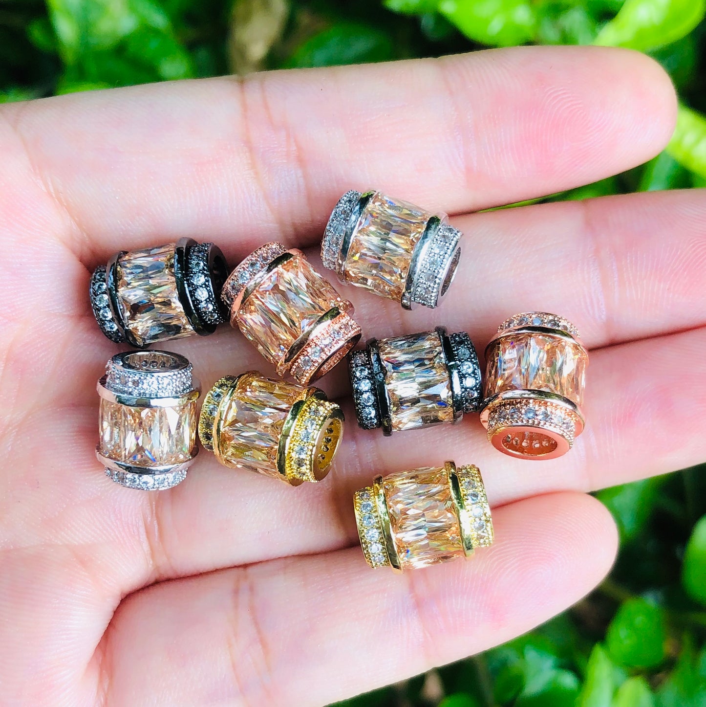10pcs/lot 12*10mm Champagne CZ Paved Big Hole Spacers CZ Paved Spacers Big Hole Beads New Spacers Arrivals Charms Beads Beyond