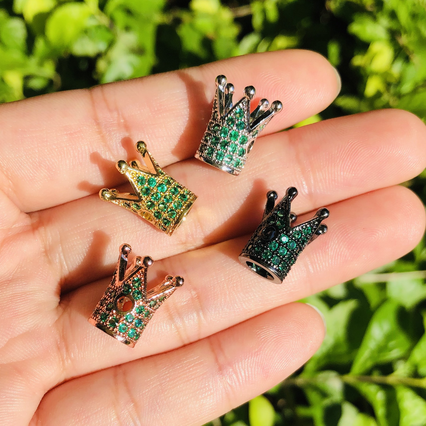 10pcs/lot Green CZ Paved Crown Spacers CZ Paved Spacers Colorful Zirconia Crown Beads Charms Beads Beyond