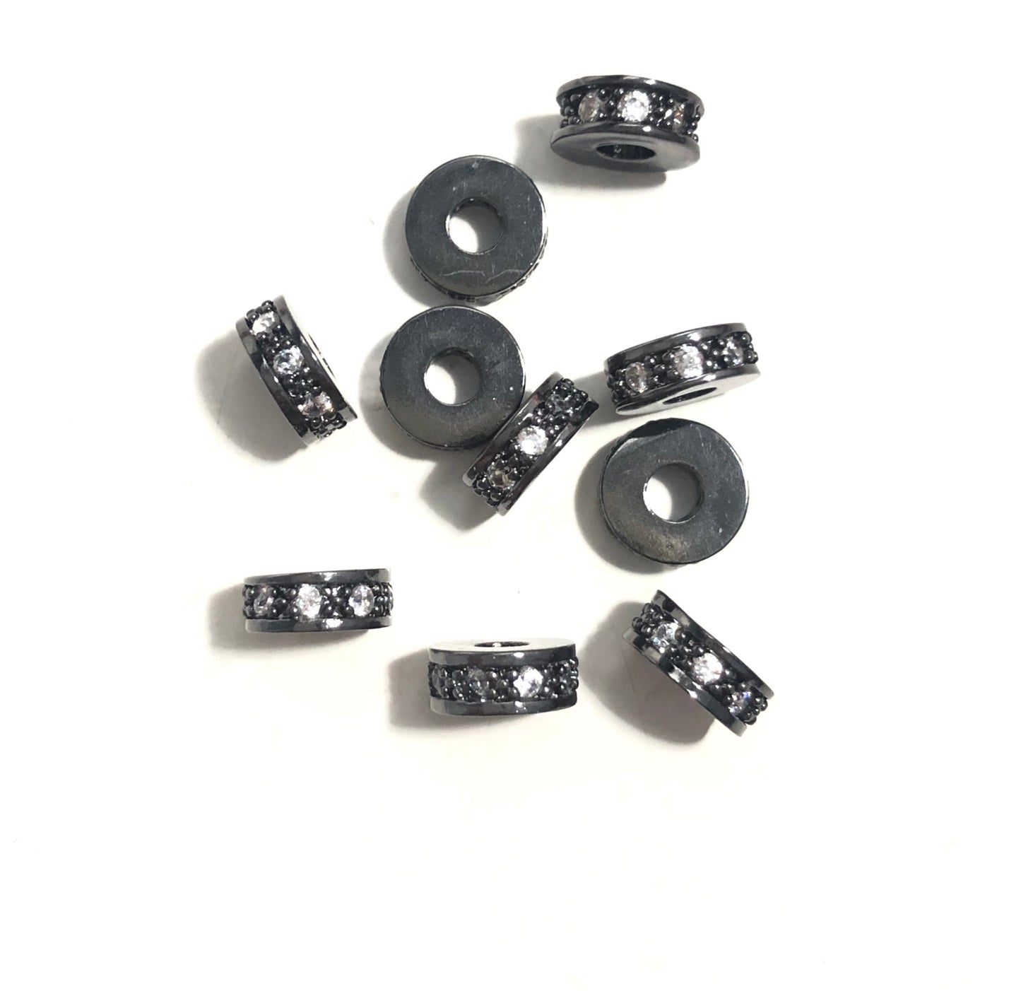 20pcs/lot 7*3mm Clear CZ Paved Wheel Rondelle Spacers Black CZ Paved Spacers Rondelle Beads Charms Beads Beyond