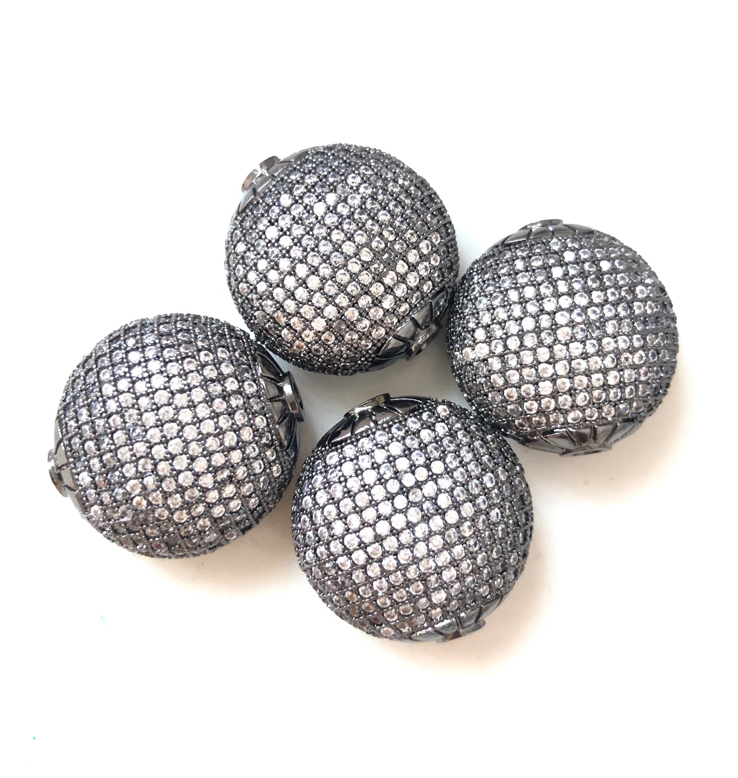 5pcs/lot 24mm Flat Round Centerpiece CZ Spacers Black CZ Paved Spacers Flat Round Spacers Charms Beads Beyond