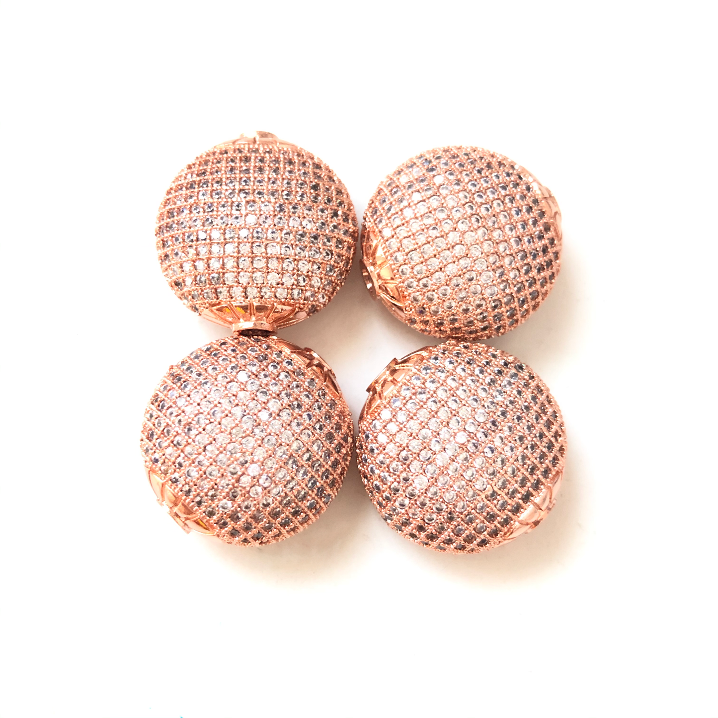 5pcs/lot 24mm Flat Round Centerpiece CZ Spacers Rose Gold CZ Paved Spacers Flat Round Spacers Charms Beads Beyond