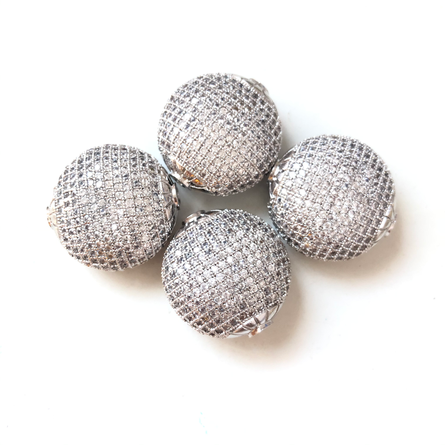 5pcs/lot 24mm Flat Round Centerpiece CZ Spacers Silver CZ Paved Spacers Flat Round Spacers Charms Beads Beyond