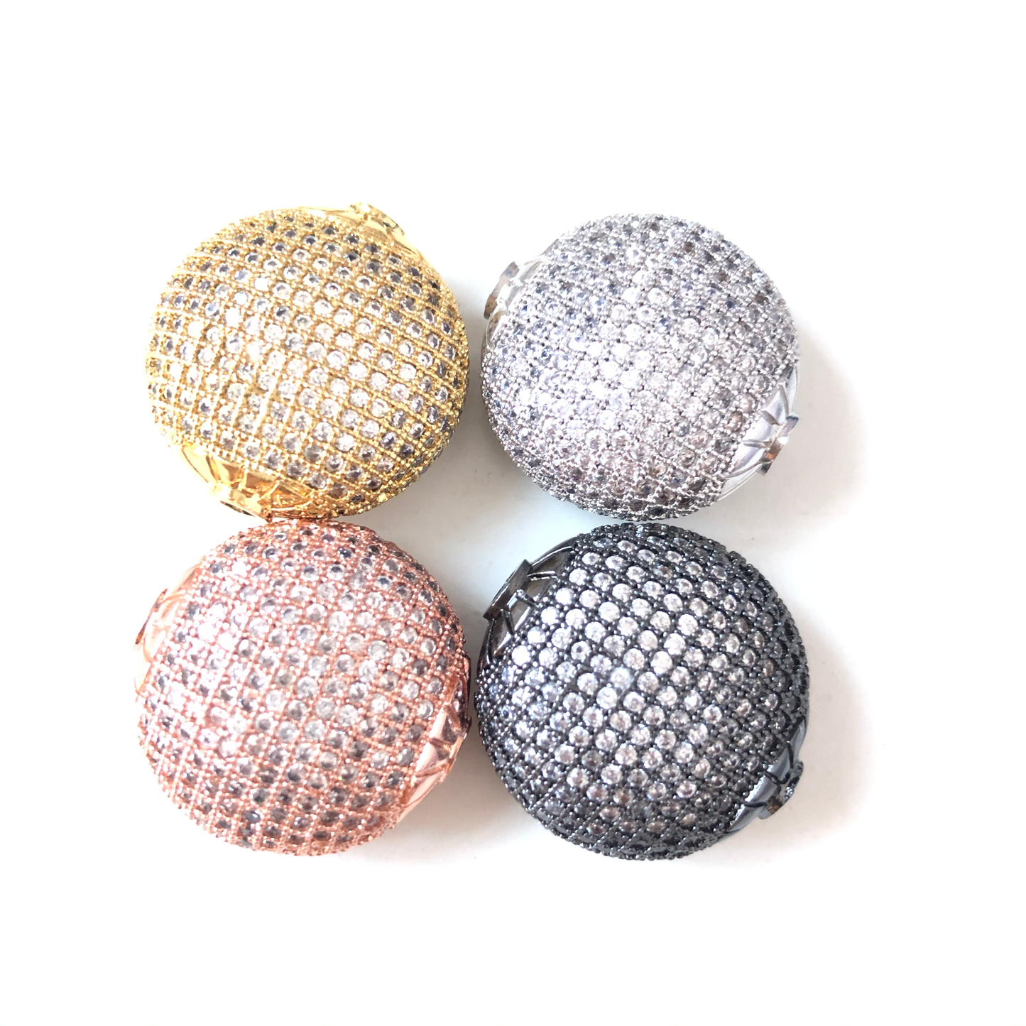 5pcs/lot 24mm Flat Round Centerpiece CZ Spacers Mix Color CZ Paved Spacers Flat Round Spacers Charms Beads Beyond