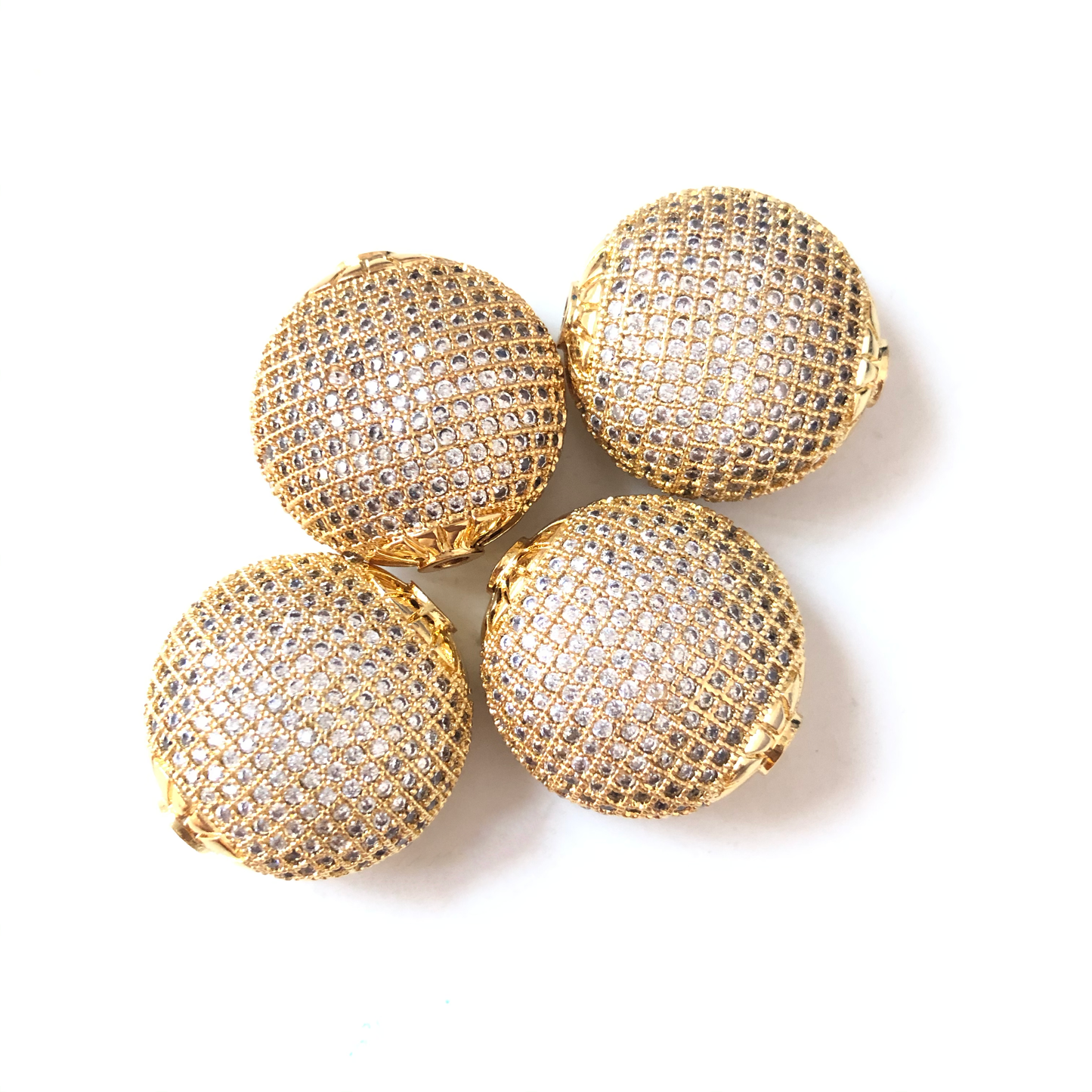 5pcs/lot 24mm Flat Round Centerpiece CZ Spacers Gold CZ Paved Spacers Flat Round Spacers Charms Beads Beyond