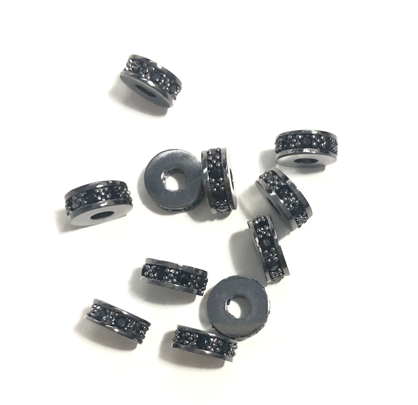 50pcs/lot 7*3mm Black CZ Paved Wheel Spacers Black Wholesale Charms Beads Beyond