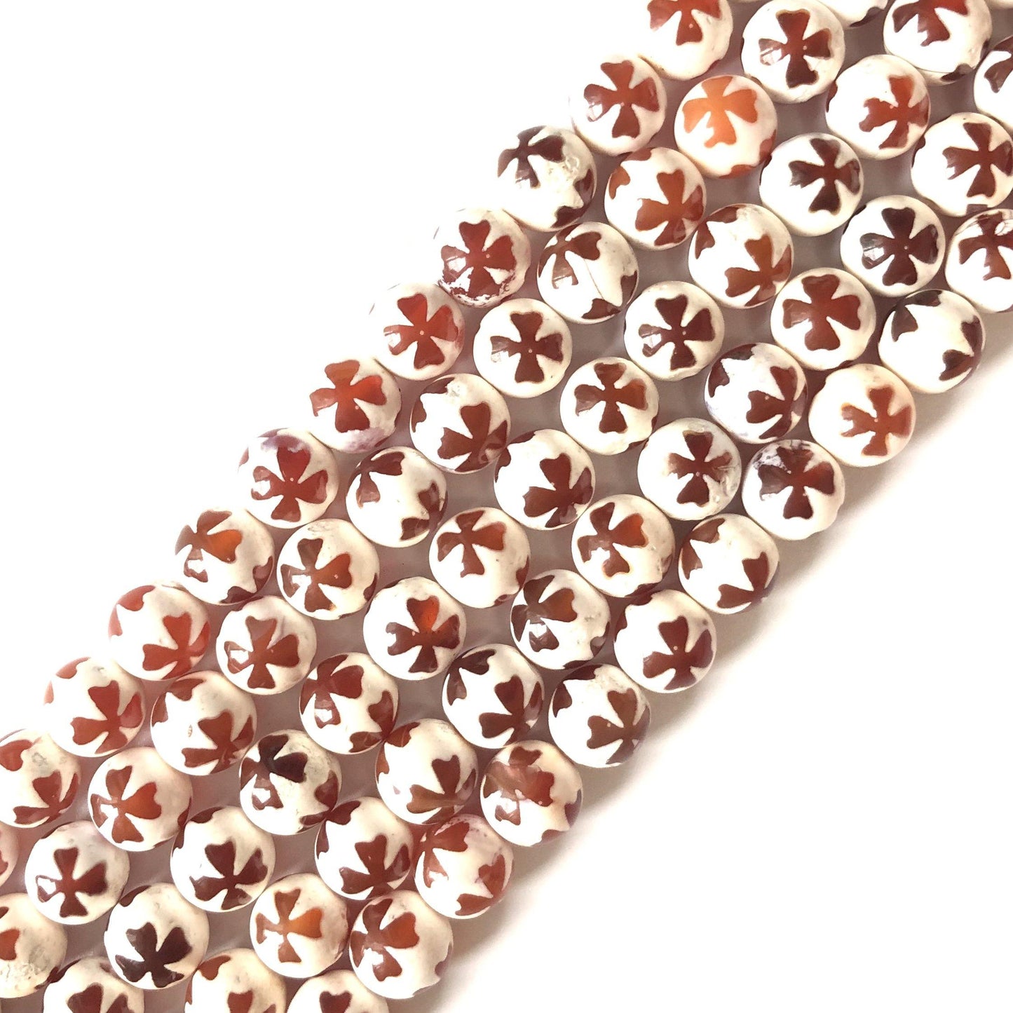 10mm Red Flower Pattern Tibetan Agate Round Stone Beads Stone Beads Tibetan Beads Charms Beads Beyond