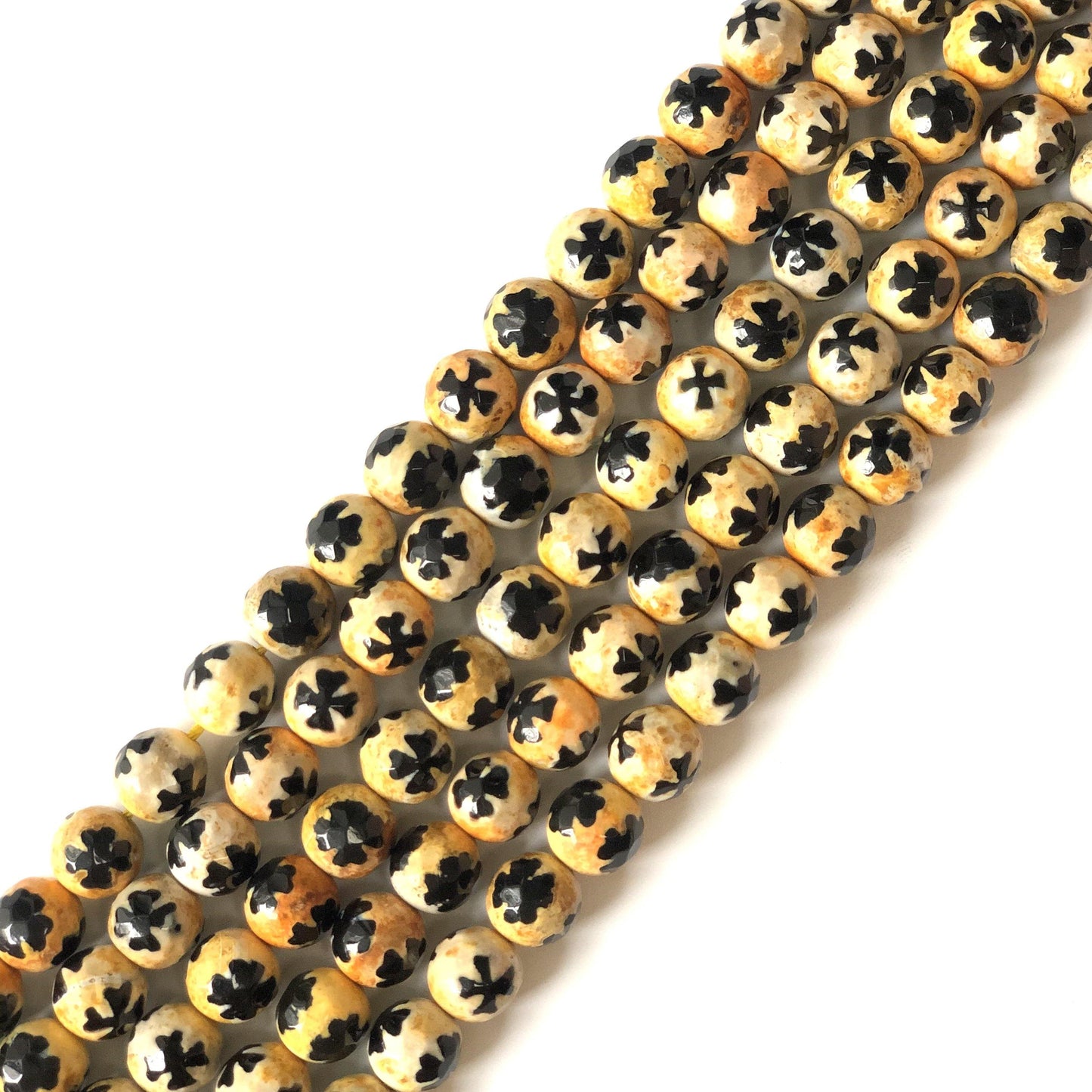 10mm Yellow Flower Pattern Faceted Tibetan Agate Stone Beads 10mm Stone Beads Tibetan Beads Charms Beads Beyond