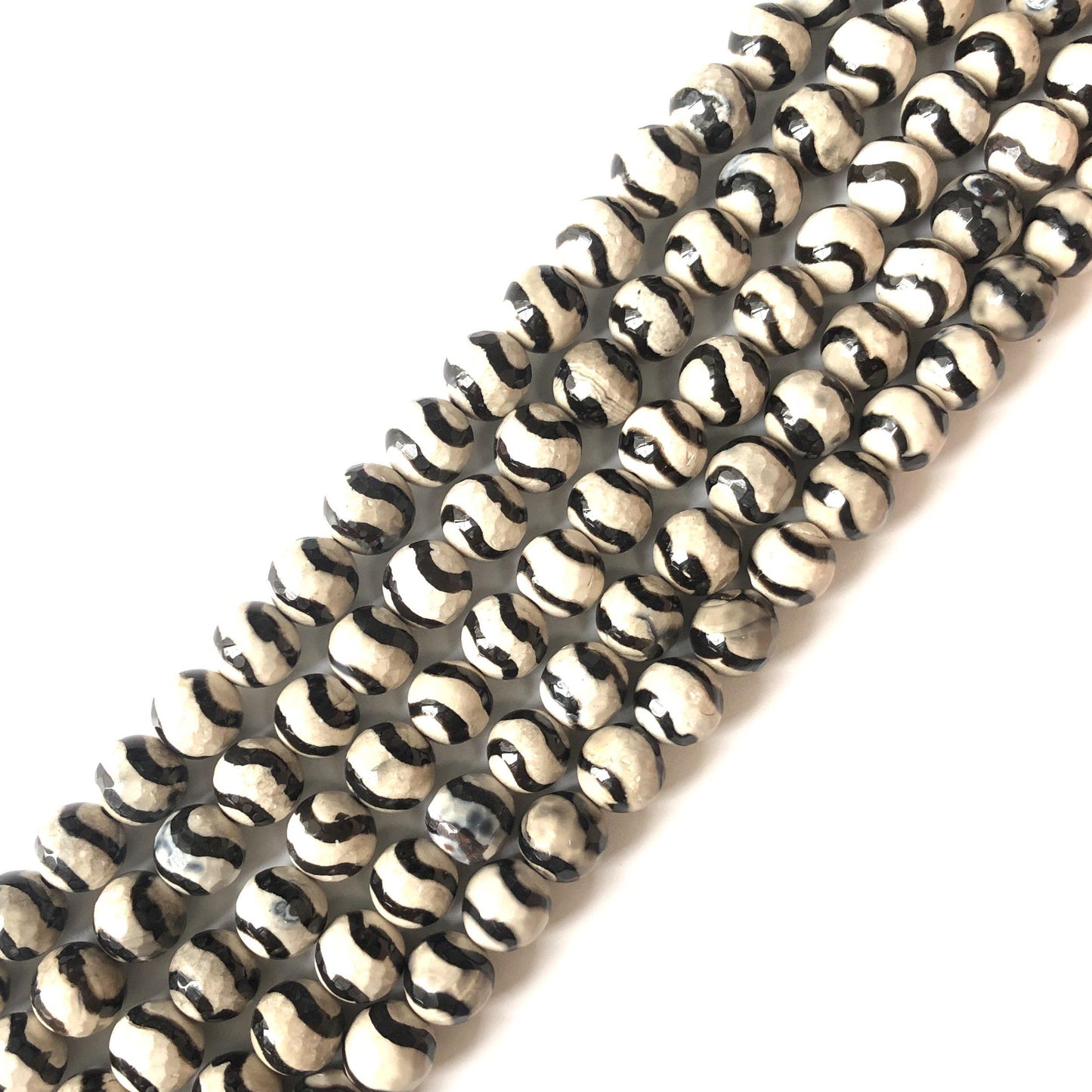 10mm Black Stripe White Faceted Tibetan Agate Stone Beads Stone Beads Tibetan Beads Charms Beads Beyond