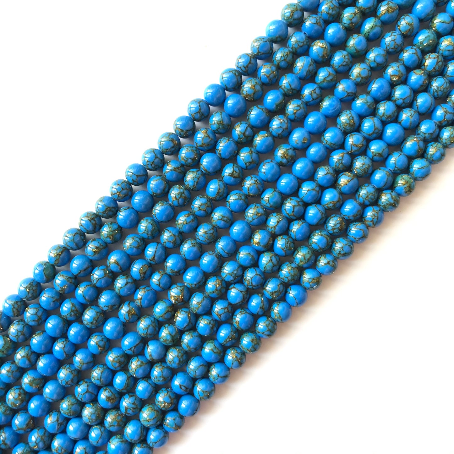 2 Strands/lot 8mm, 10mm Blue Gold Line Turquoises Round Stone Beads Stone Beads 8mm Stone Beads Turquoise Beads Charms Beads Beyond