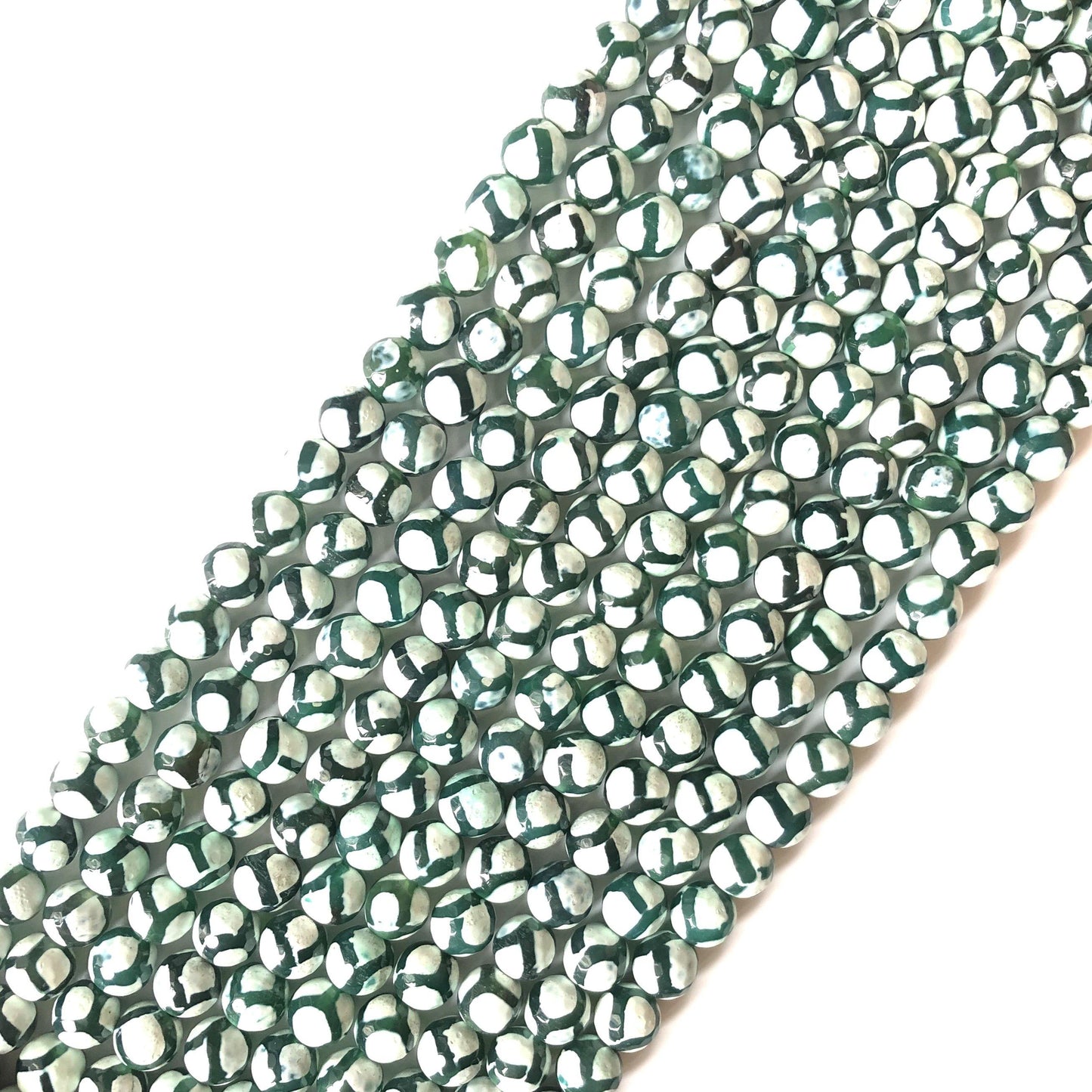 10mm Green White Faceted Tibetan Agate Stone Beads Stone Beads Tibetan Beads Charms Beads Beyond