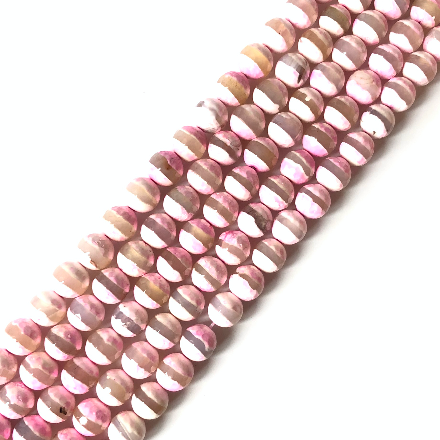 10mm Clear Stripe Pink Faceted Tibetan Stone Beads Stone Beads Tibetan Beads Charms Beads Beyond