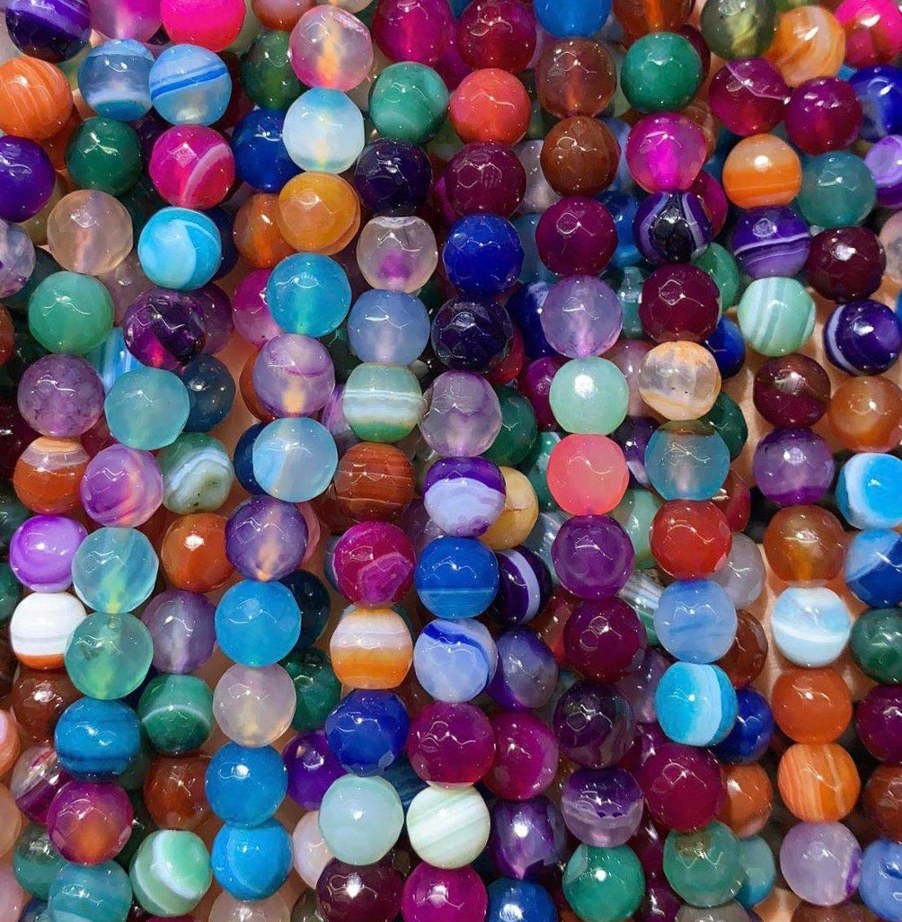2 Strands/lot 10mm Multicolor Faceted Banded Agate Stone Beads Stone Beads Faceted Agate Beads Charms Beads Beyond