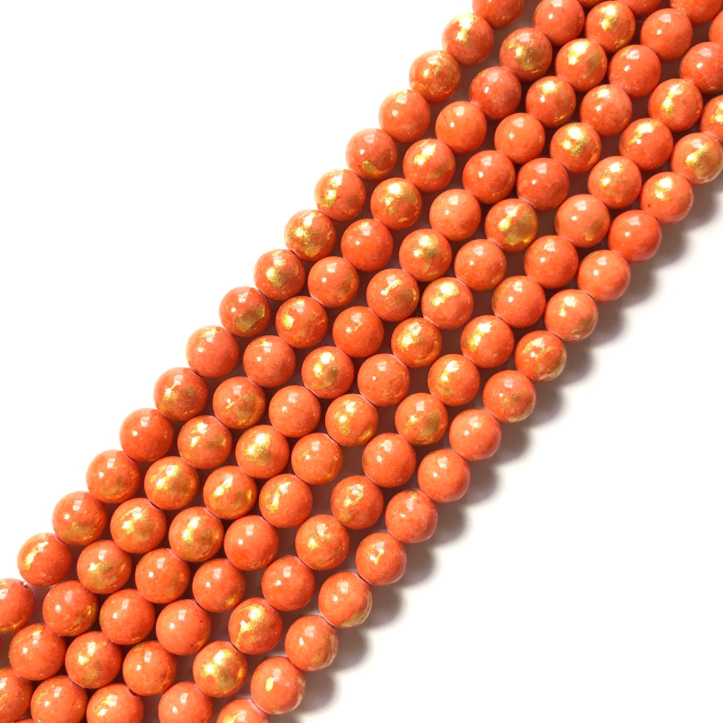 2 Strands/lot 8mm, 10mm Orange Gold Plated Jade Round Stone Beads Stone Beads 8mm Stone Beads Gold Plated Jade Beads Round Jade Beads Charms Beads Beyond