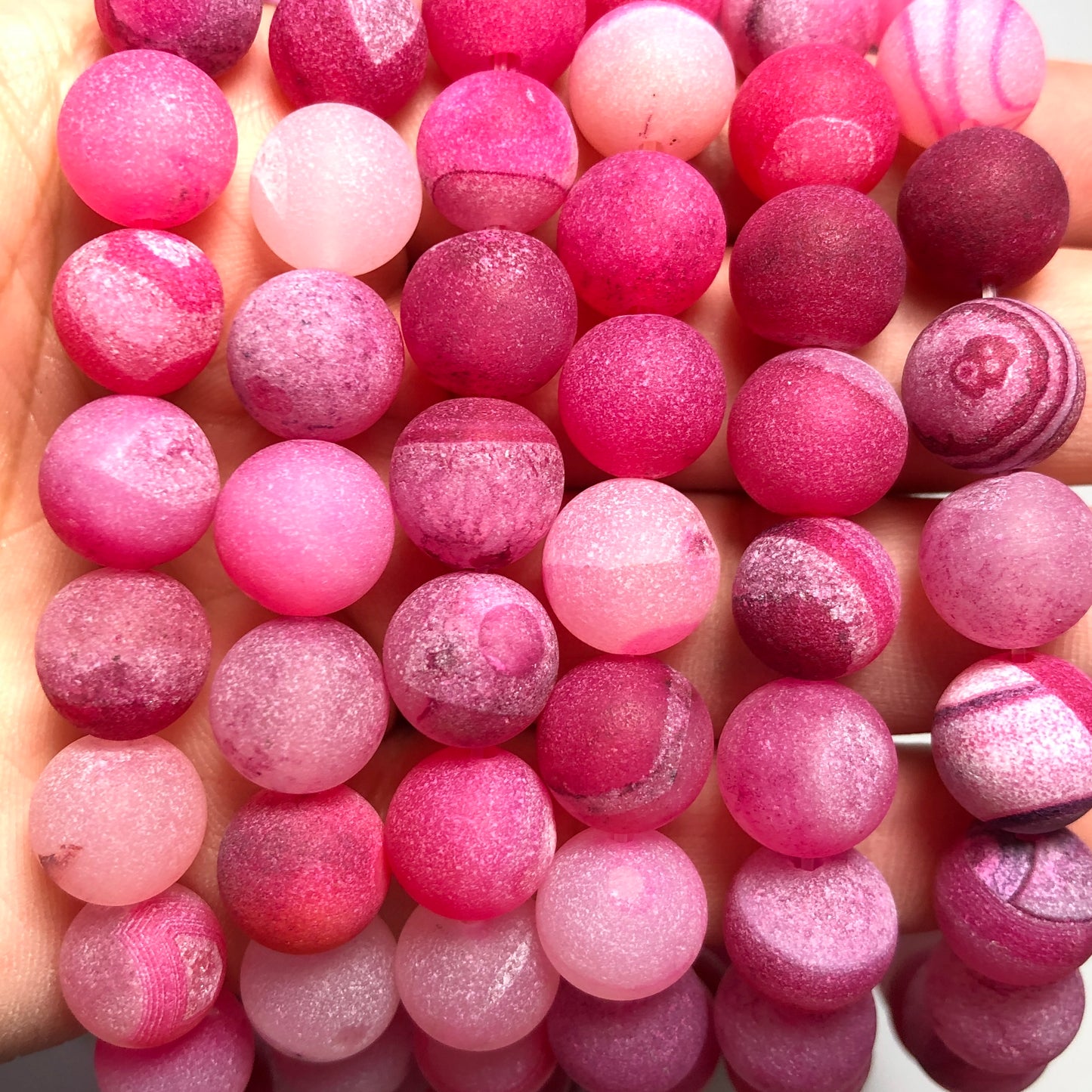 2 Strands/lot 10mm Matte Fuchsia Banded Agate Round Stone Beads Stone Beads Breast Cancer Awareness New Beads Arrivals Round Agate Beads Charms Beads Beyond