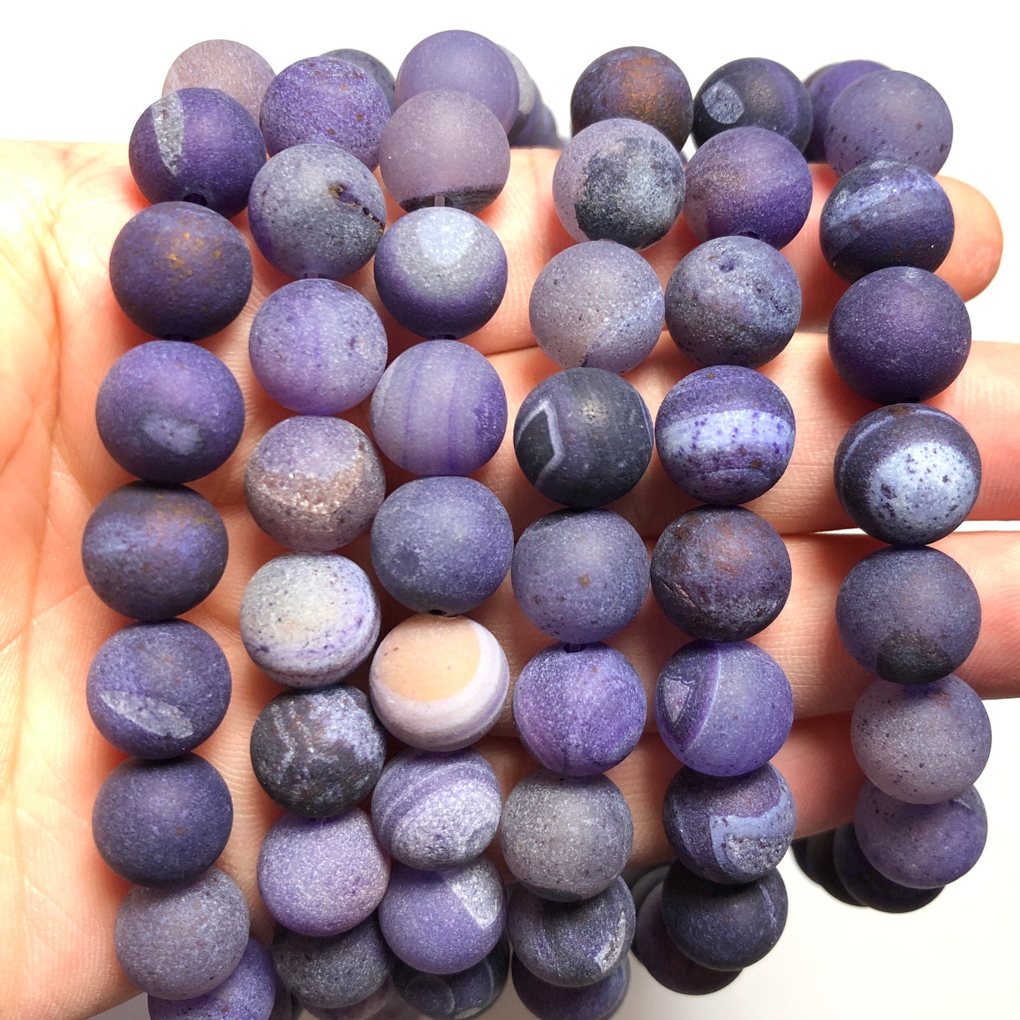 2 Strands/lot 10mm Matte Purple Banded Agate Round Stone Beads Stone Beads New Beads Arrivals Round Agate Beads Charms Beads Beyond