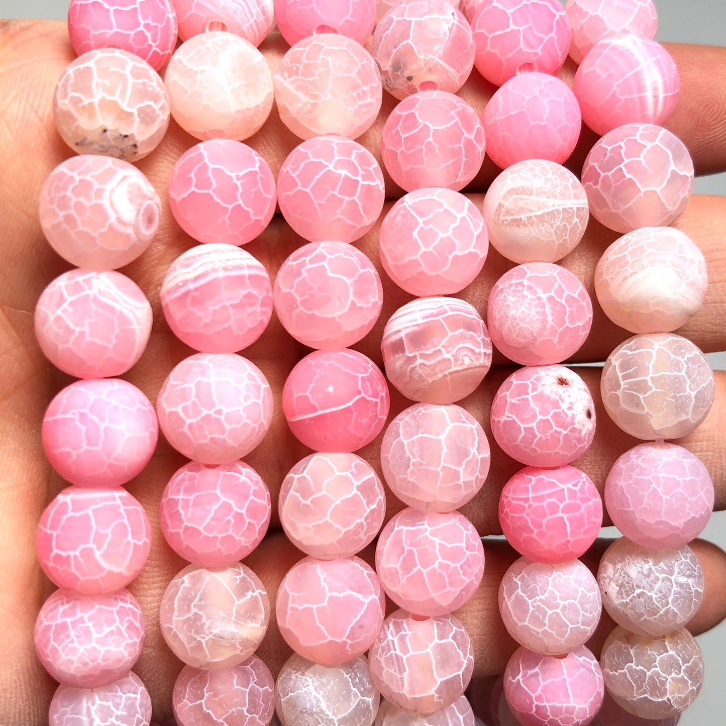 2 Strands/lot 10mm Pink Frosted Matte Cracked Agate Round Stone Beads Stone Beads Breast Cancer Awareness New Beads Arrivals Round Agate Beads Charms Beads Beyond