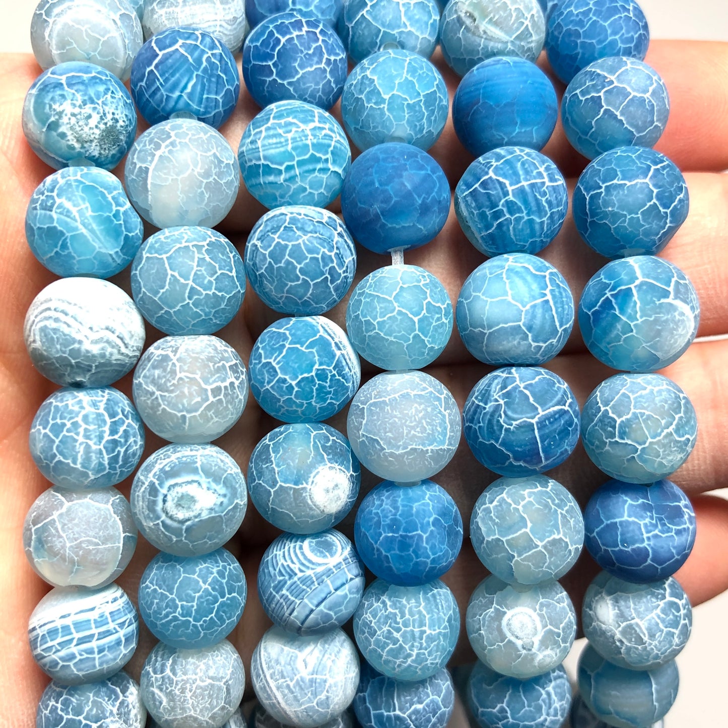 2 Strands/lot 10mm Lake Blue Frosted Matte Cracked Agate Round Stone Beads Stone Beads New Beads Arrivals Round Agate Beads Charms Beads Beyond