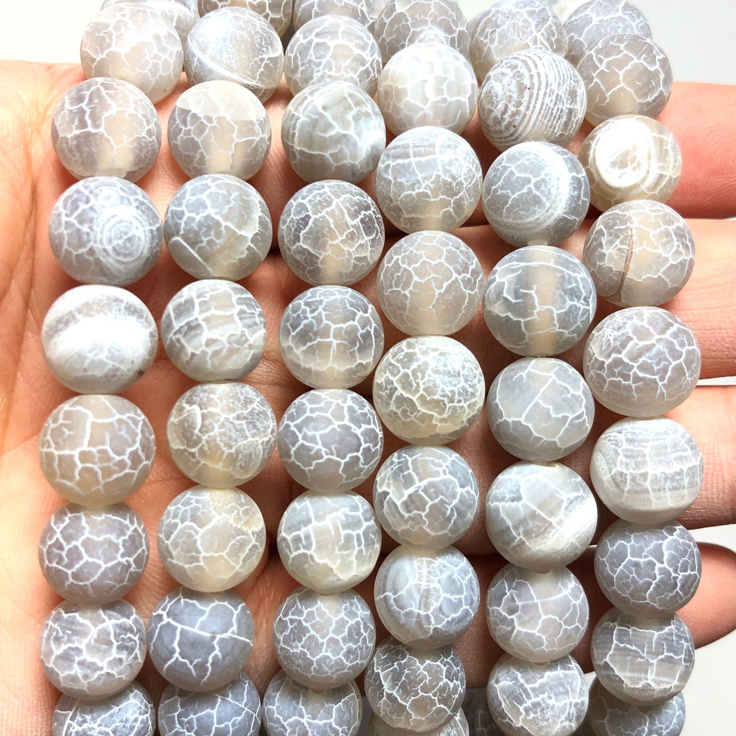 2 Strands/lot 10mm Gray Frosted Matte Cracked Agate Round Stone Beads Stone Beads New Beads Arrivals Round Agate Beads Charms Beads Beyond