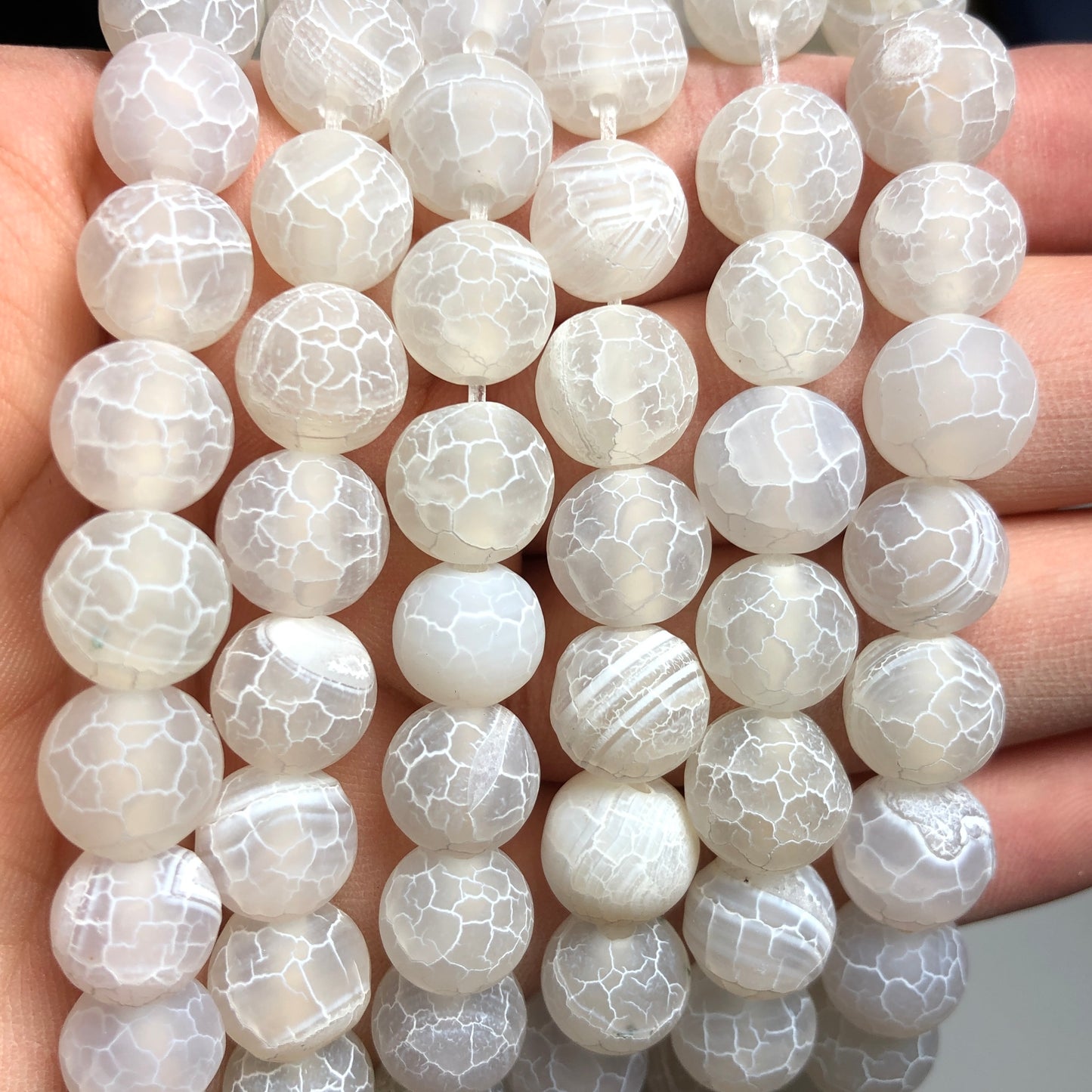 2 Strands/lot 10mm White Frosted Matte Cracked Agate Round Stone Beads Stone Beads New Beads Arrivals Round Agate Beads Charms Beads Beyond