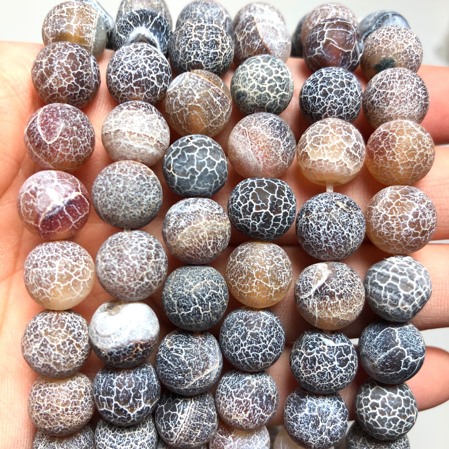 2 Strands/lot 10mm Brown Frosted Matte Cracked Agate Round Stone Beads Stone Beads New Beads Arrivals Round Agate Beads Charms Beads Beyond