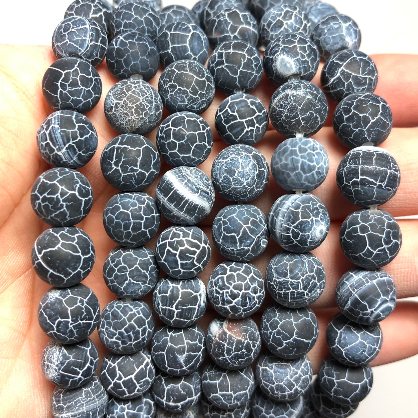 2 Strands/lot 10mm Black Frosted Matte Cracked Agate Round Stone Beads Stone Beads New Beads Arrivals Round Agate Beads Charms Beads Beyond