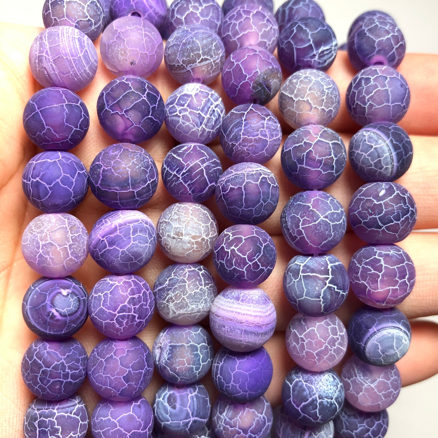 2 Strands/lot 10mm Purple Frosted Matte Cracked Agate Round Stone Beads Stone Beads New Beads Arrivals Round Agate Beads Charms Beads Beyond