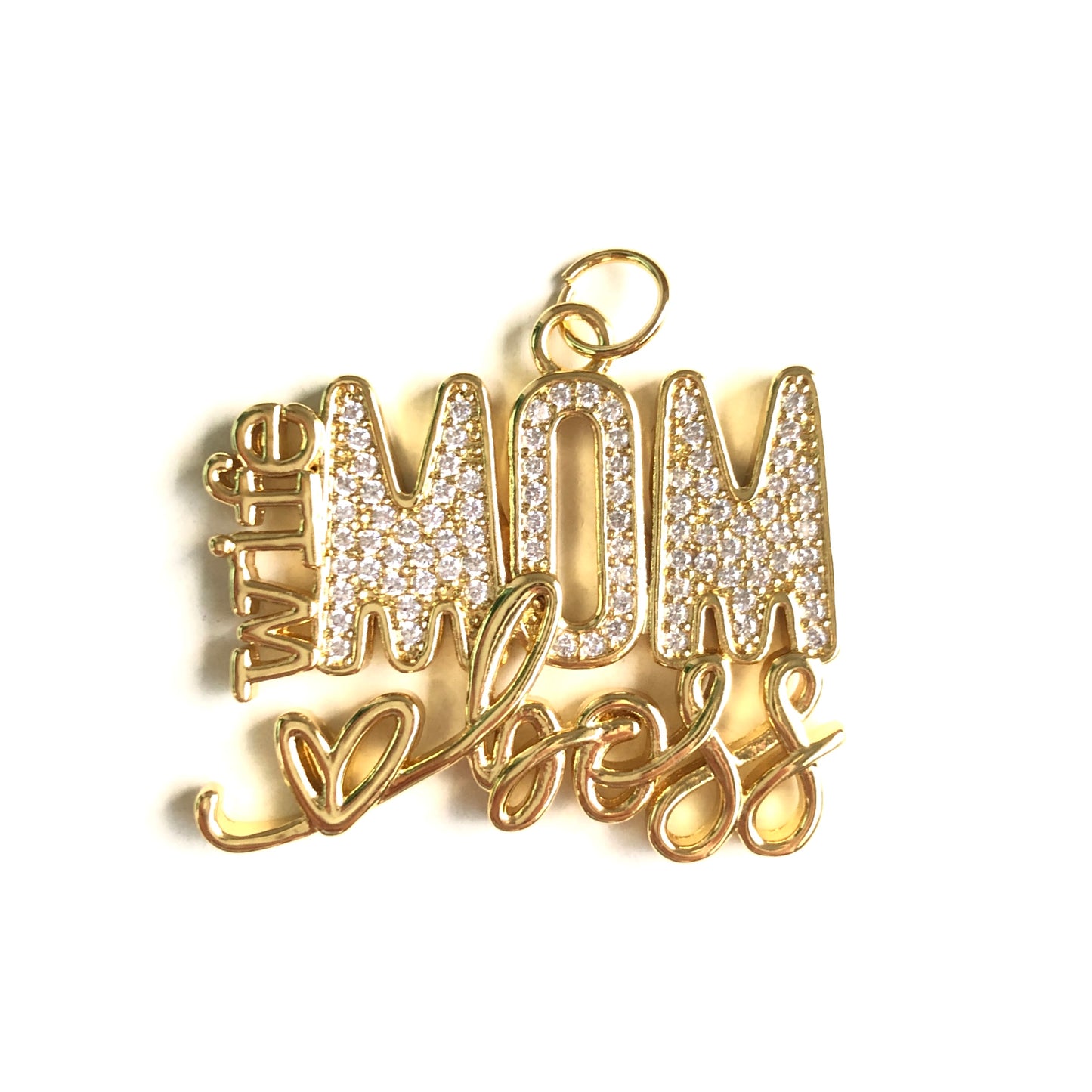 10pcs/lot CZ Pave Wife Boss Mom Words Charms-Mother's Day Gold CZ Paved Charms Mother's Day New Charms Arrivals Words & Quotes Charms Beads Beyond