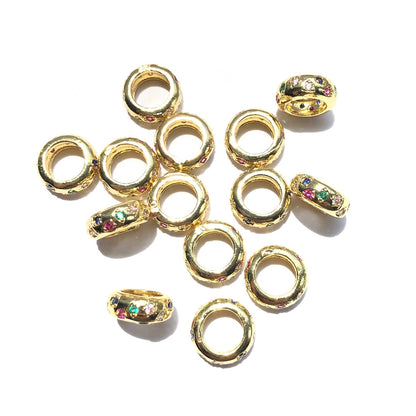 10-20-50pcs/lot 10*3.8mm Colorful CZ Paved Rondelle Wheel Spacers
