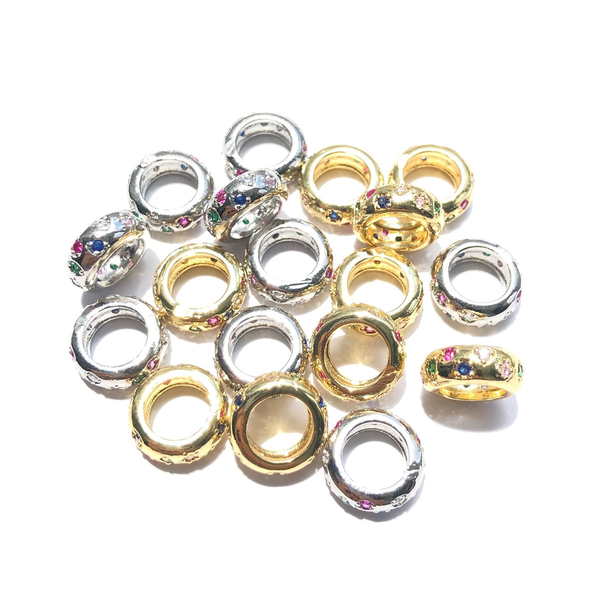 10-20-50pcs/lot 10*3.8mm Colorful CZ Paved Rondelle Wheel Spacers