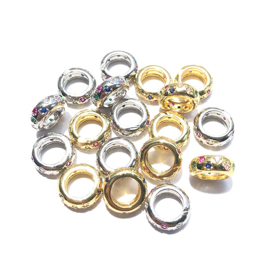 10-20-50pcs/lot 10*3.8mm Colorful CZ Paved Rondelle Wheel Spacers