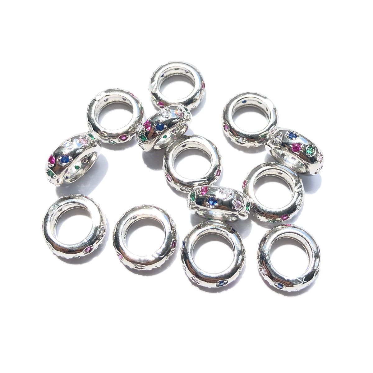 10-20-50pcs/lot 10*3.8mm Colorful CZ Paved Rondelle Wheel Spacers