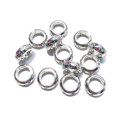 10-20-50pcs/lot 10*3.8mm Colorful CZ Paved Rondelle Wheel Spacers