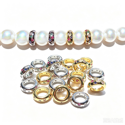 10-20-50pcs/lot 10*3.8mm Colorful CZ Paved Rondelle Wheel Spacers