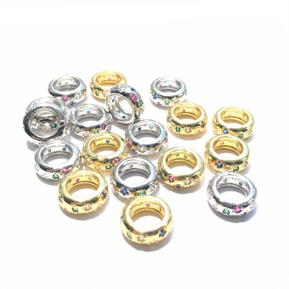 10-20-50pcs/lot 10*3.8mm Colorful CZ Paved Rondelle Wheel Spacers