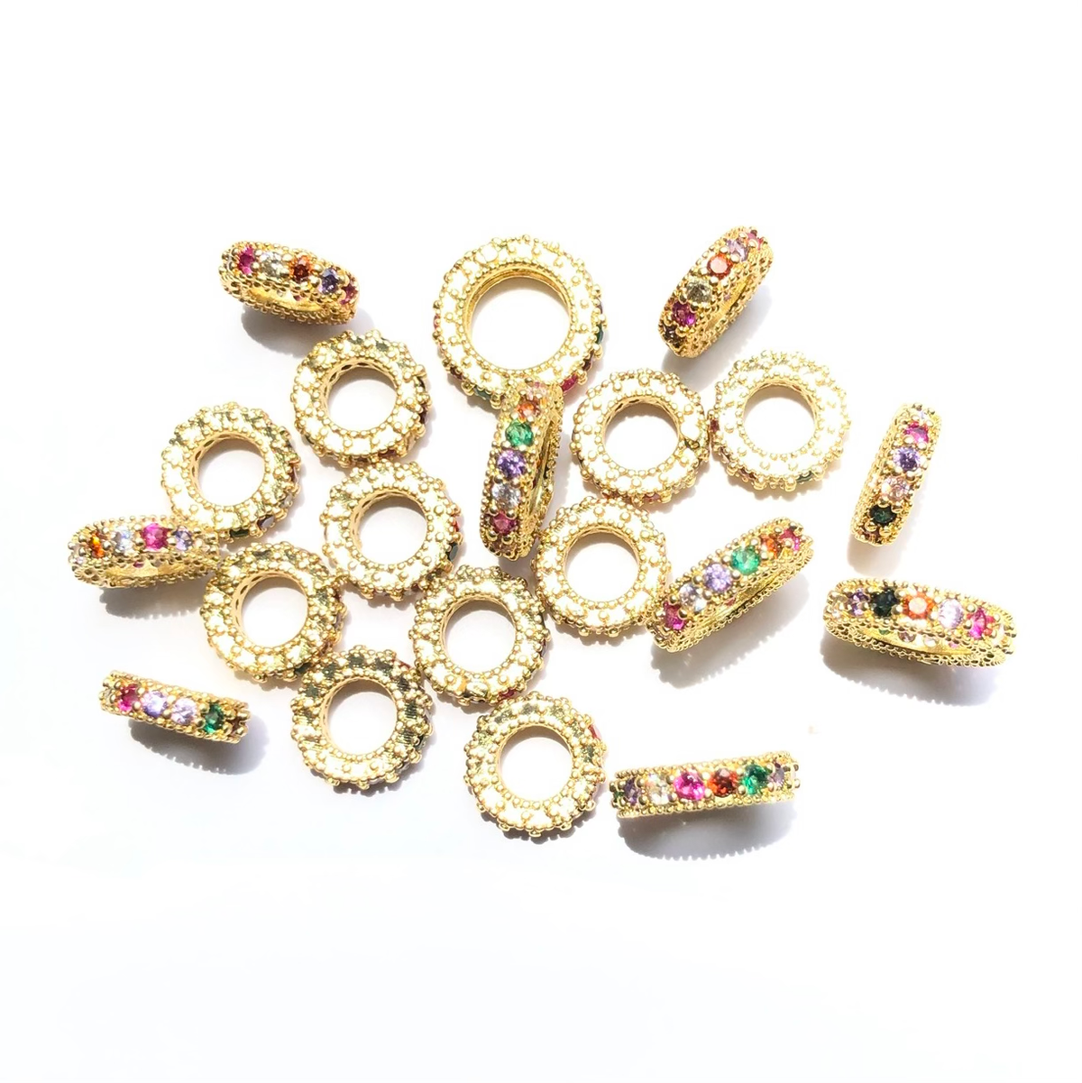 10-20-50pcs/lot 8mm 10mm Multicolor CZ Paved Rondelle Wheel Spacers