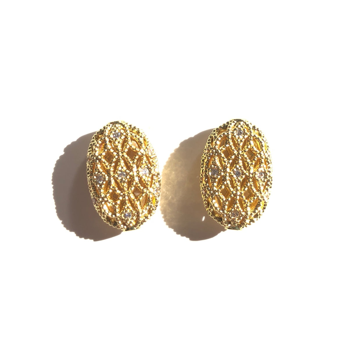 10pcs/lot 18*12mm CZ Paved Hollow Oval Centerpiece Olive Spacers Gold CZ Paved Spacers New Spacers Arrivals Oval Spacers Charms Beads Beyond