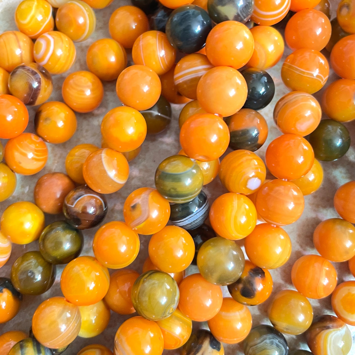 2 Strands/lot 10mm Bumblebee Orange Stripe Agate Round Stone Beads