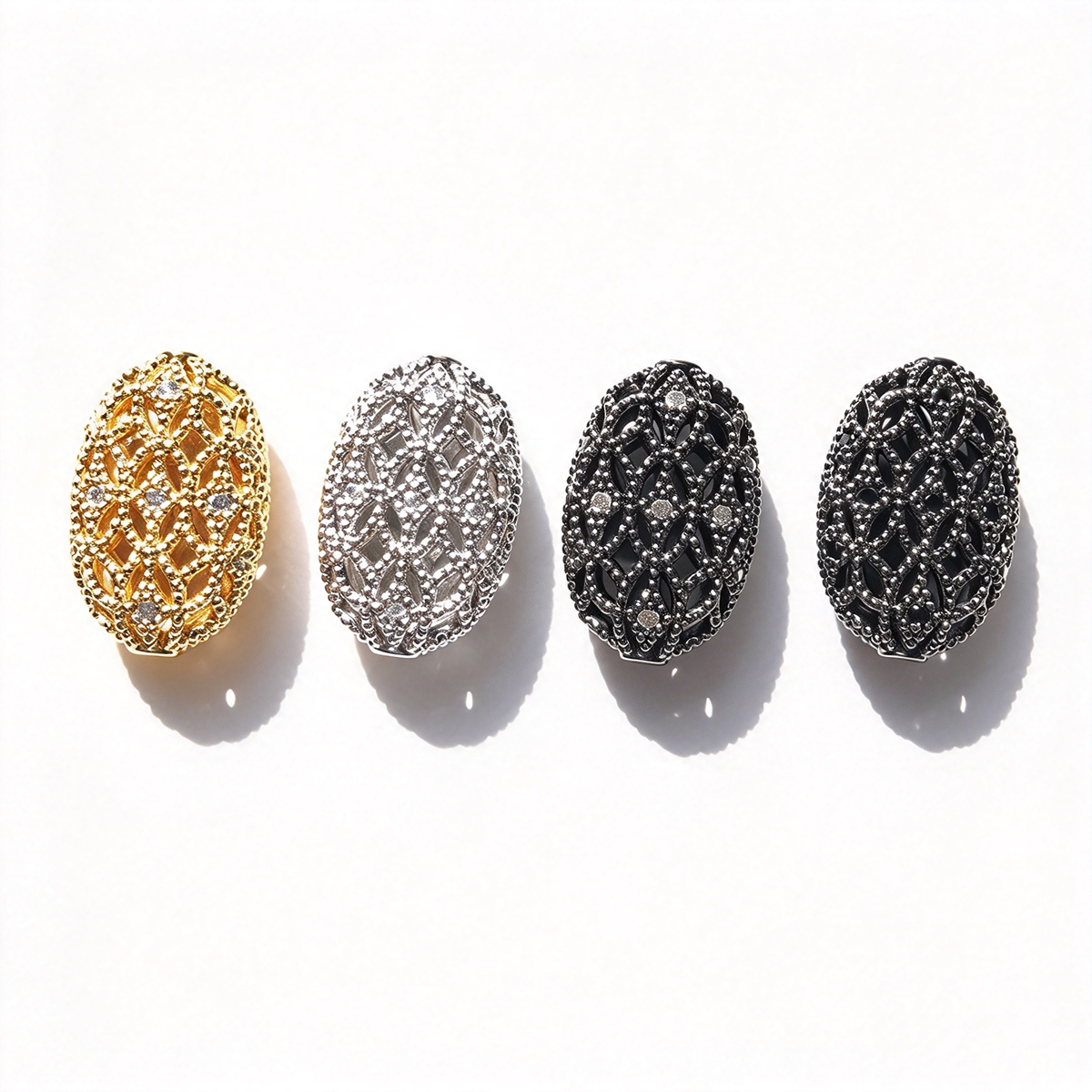 10pcs/lot 18*12mm CZ Paved Hollow Oval Centerpiece Olive Spacers Mix Color CZ Paved Spacers New Spacers Arrivals Oval Spacers Charms Beads Beyond