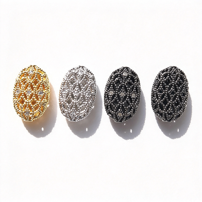 10pcs/lot 18*12mm CZ Paved Hollow Oval Centerpiece Olive Spacers Mix Color CZ Paved Spacers New Spacers Arrivals Oval Spacers Charms Beads Beyond
