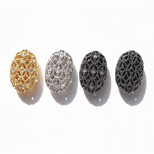 10pcs/lot 18*12mm CZ Paved Hollow Oval Centerpiece Olive Spacers Mix Color CZ Paved Spacers New Spacers Arrivals Oval Spacers Charms Beads Beyond