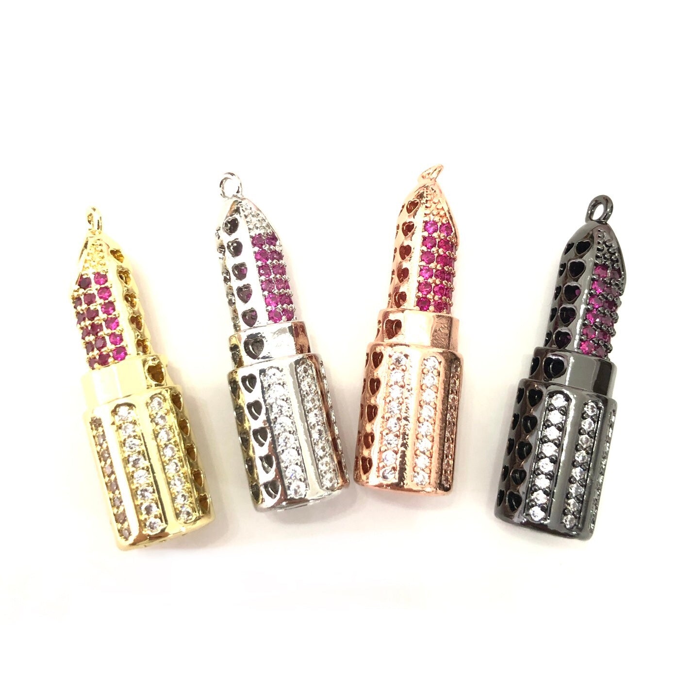 10pcs/lot 35*10mm CZ Paved Lipstick Charms Mix Colors CZ Paved Charms Fashion On Sale Charms Beads Beyond