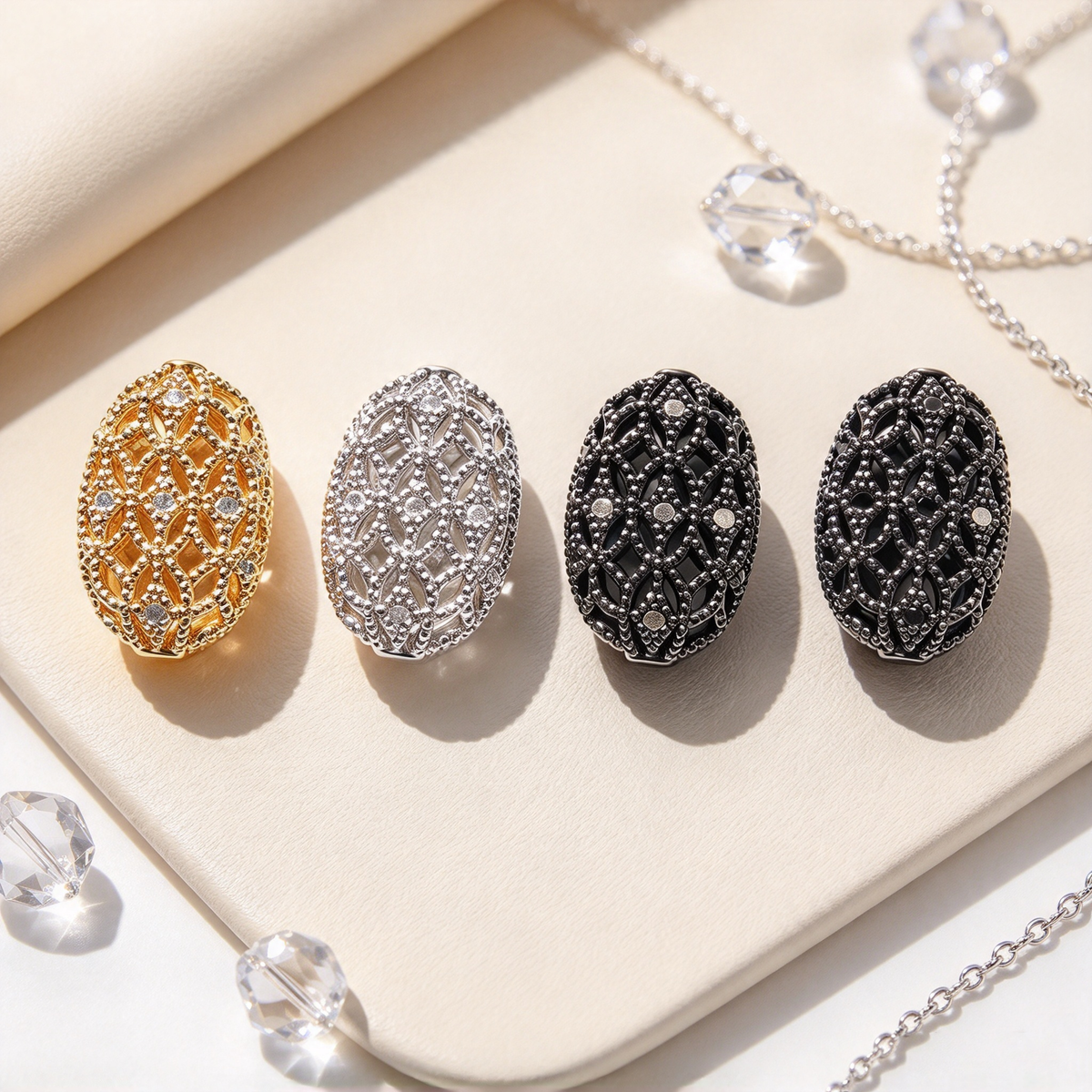 10pcs/lot 18*12mm CZ Paved Hollow Oval Centerpiece Olive Spacers CZ Paved Spacers New Spacers Arrivals Oval Spacers Charms Beads Beyond