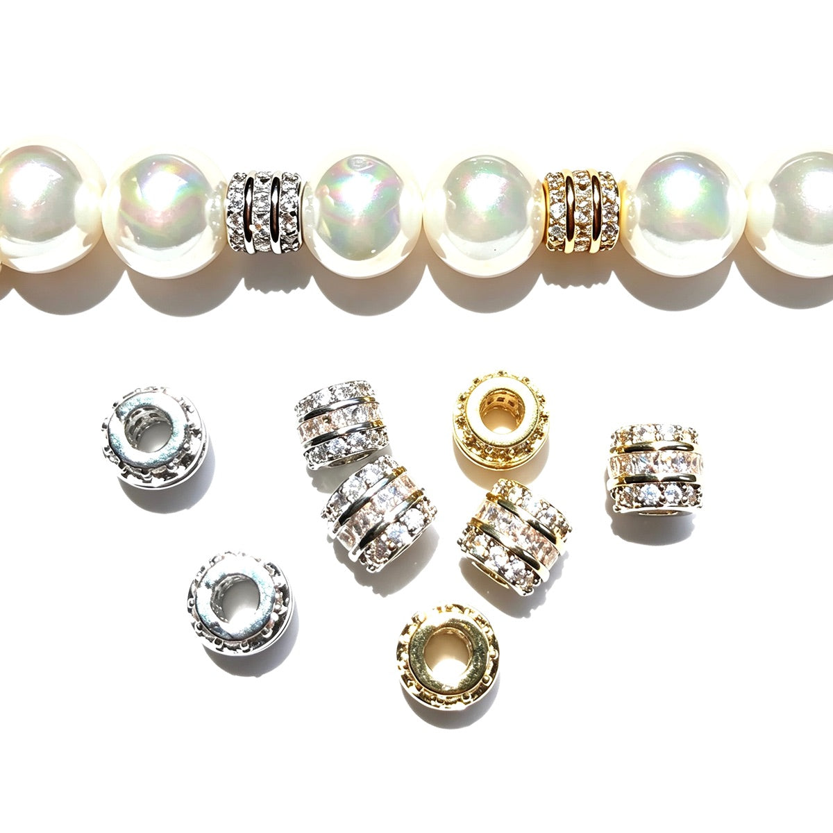 10-20-50pcs/lot 6.3*5.5mm Mini Size CZ Paved Wheel Spacers