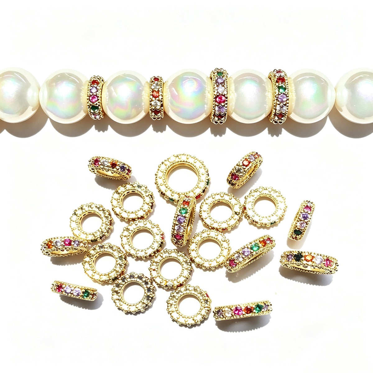 10-20-50pcs/lot 8mm 10mm Multicolor CZ Paved Rondelle Wheel Spacers